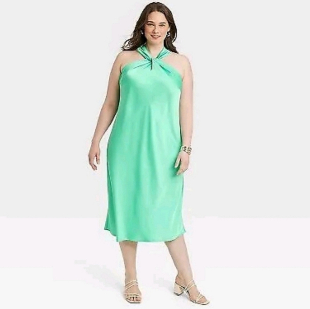 a new day Mint Green Halter Midi Dress